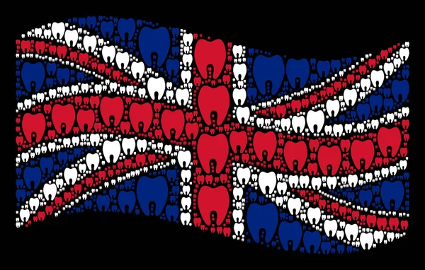 挥舞着英国国旗拼贴的牙齿项目 — 图库矢量图片