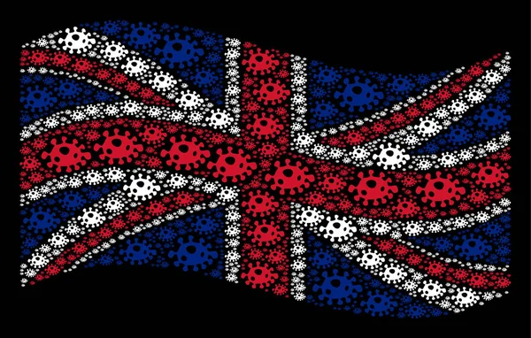 Viftande Storbritannien flagga Collage av infektion cellikoner — Stock vektor