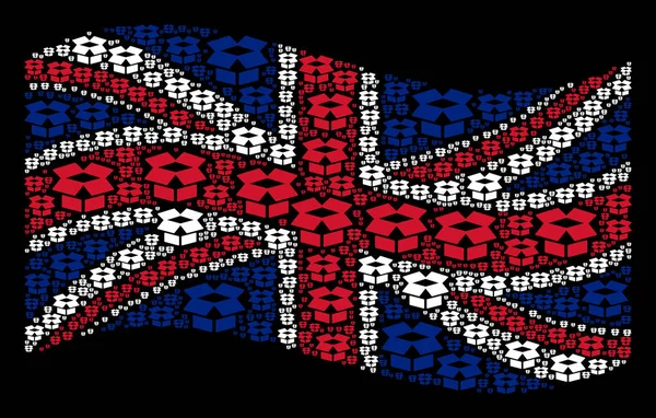 열기 상자 아이콘의 영국 국기 패턴을 흔들며 — 스톡 벡터