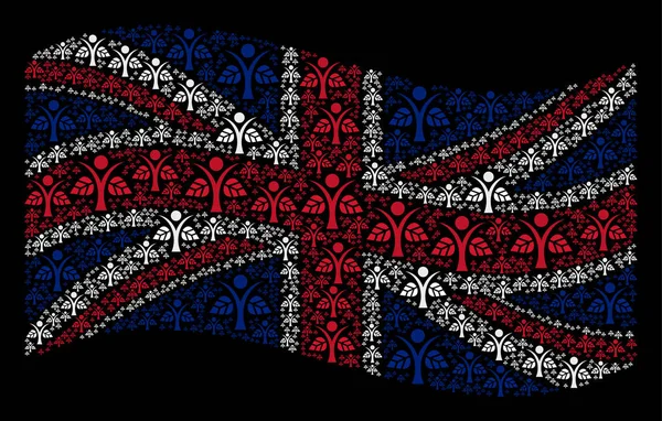 Schwenken große britische Flagge Mosaik von Öko-Mann-Ikonen — Stockvektor