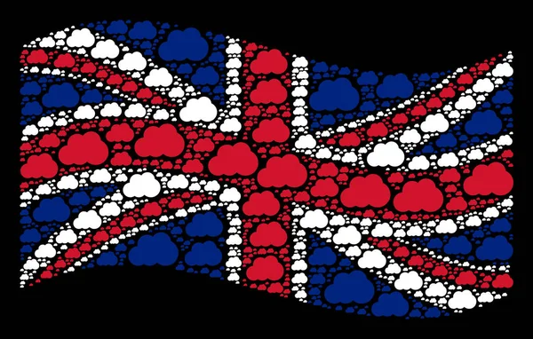 Waving United Kingdom Flag Mosaic of Cloud Icons — Stock Vector