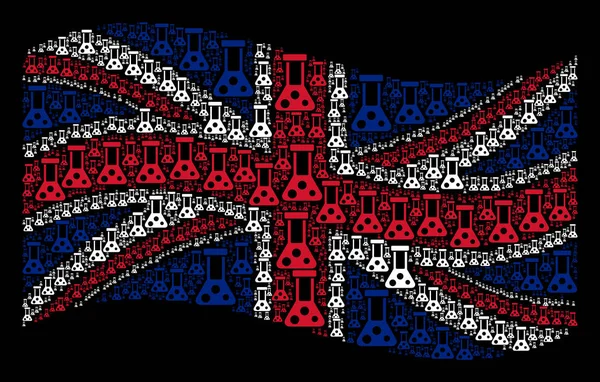 Sventolare bandiera britannica Collage of Chemistry Icons — Vettoriale Stock