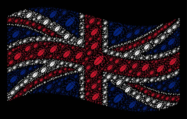 ゴキブリ アイコンの英国旗モザイクが手を振ってください。 — ストックベクタ