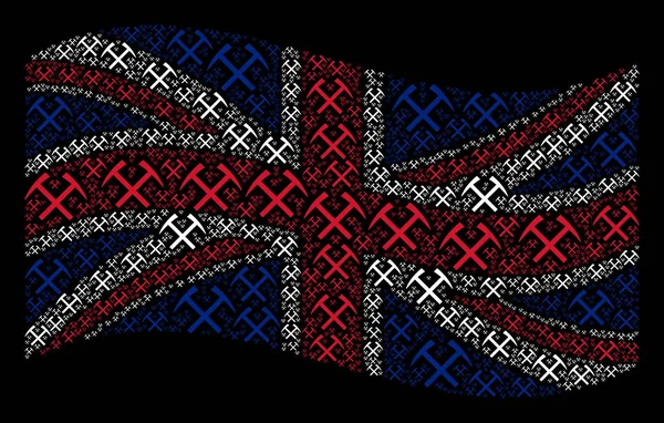 Κυματίζει η βρετανική σημαία μοτίβο της εξόρυξης σφυριά στοιχεία — Διανυσματικό Αρχείο