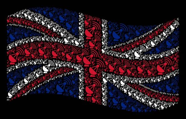Sventolando Bandiera Stato Della Gran Bretagna Sfondo Nero Gli Elementi — Vettoriale Stock