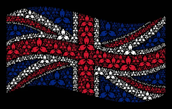 Ondeando la bandera británica mosaico de iconos de estomatología — Vector de stock