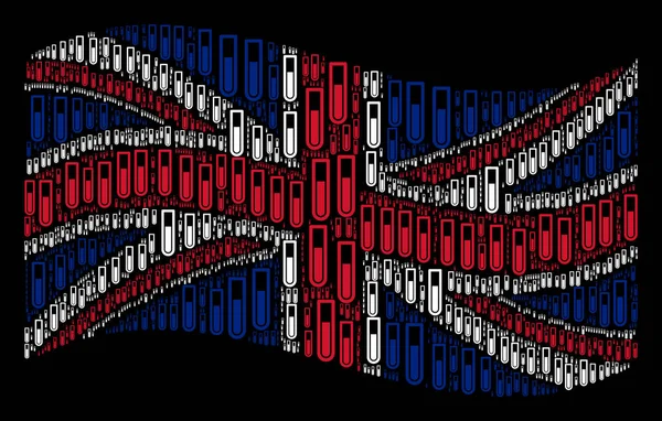 テスト チューブ アイテムのコラージュを英国の旗を振っています。 — ストックベクタ
