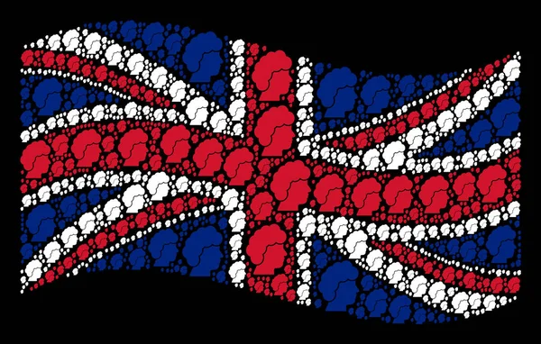 Integetett a brit zászló kollázs nő profil cikkek — Stock Vector