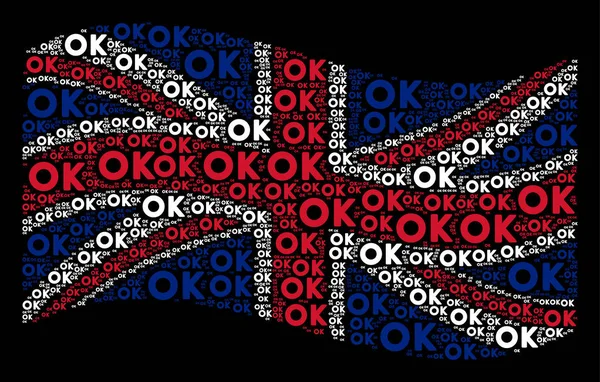 挥舞着英国国旗拼贴画的 Ok 文本 — 图库矢量图片