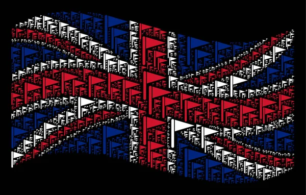 Brandissant Drapeau Britannique Sur Fond Noir Les Pictogrammes Drapeau Triangulaire — Image vectorielle