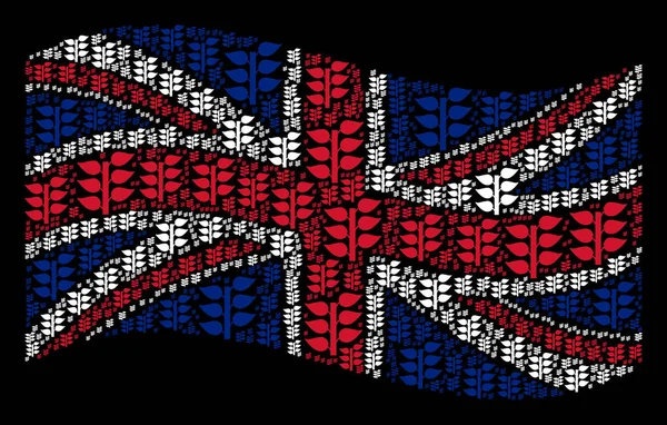 Viftande Storbritannien flagga mosaik av Flora Plant objekt — Stock vektor