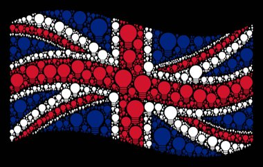 İngiliz bayrağı kolaj Elektrikli ampul simgelerin sallayarak