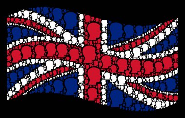 Büyük Britanya bayrağı kolaj adam kafa profil öğelerin sallayarak