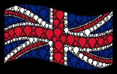 Büyük Britanya bayrağı desen harita işaretçi simgelerin sallayarak