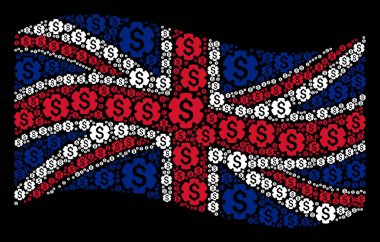 Mali ayarlar dişli öğeleri mozaiği sallayarak İngiliz bayrak