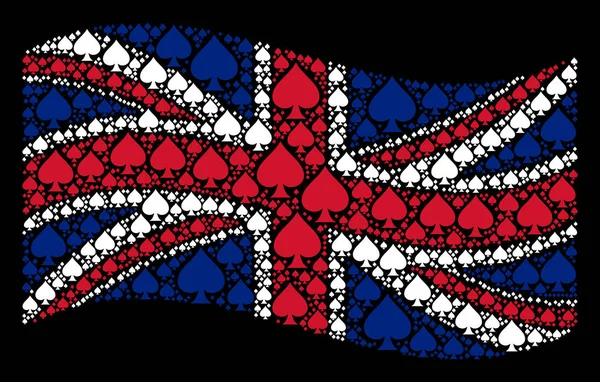 Ondeando la bandera británica mosaico de picos traje iconos — Vector de stock