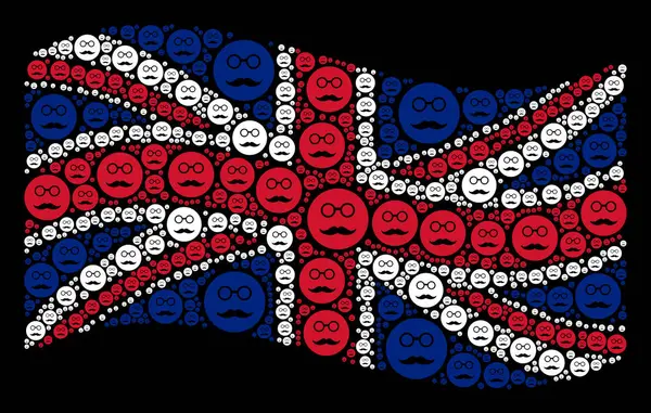 Waving Great Britain Flag Pattern of Pension Smiley Items — Stock Vector