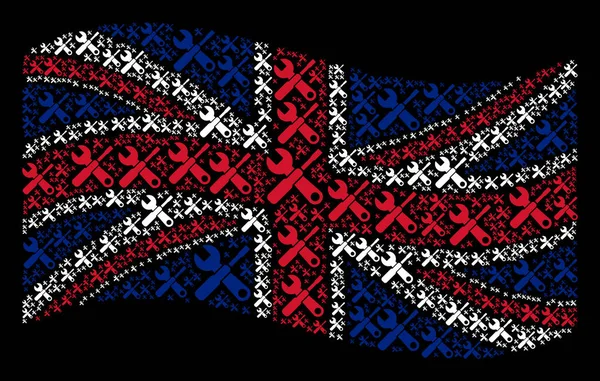 Κυματίζει σημαία Ηνωμένου Βασιλείου μωσαϊκό εργαλεία στοιχεία — Διανυσματικό Αρχείο