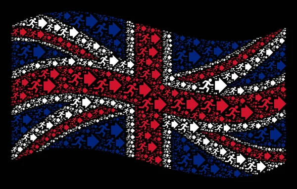 Britse vlag patroon van afrit richting pictogrammen zwaaien — Stockvector