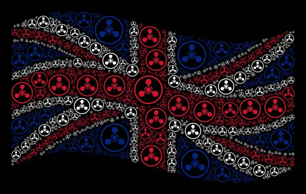 Agitant le drapeau de Grande-Bretagne Collage d'icônes de guerre chimique d'agent neurotoxique d'ADM — Image vectorielle