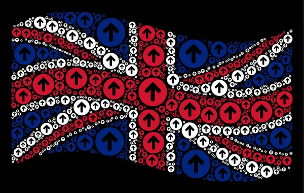 Mává britská vlajka vzor kulatý šipka položek — Stockový vektor