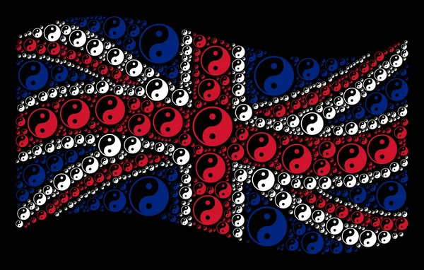 Mává mozaika vlajky Velké Británie Yin Yang položek — Stockový vektor