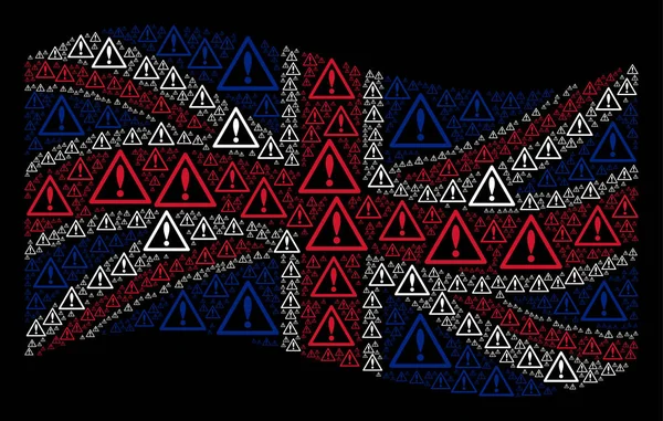 Waving United Kingdom Flag Mosaic of Warning Items — Stock Vector