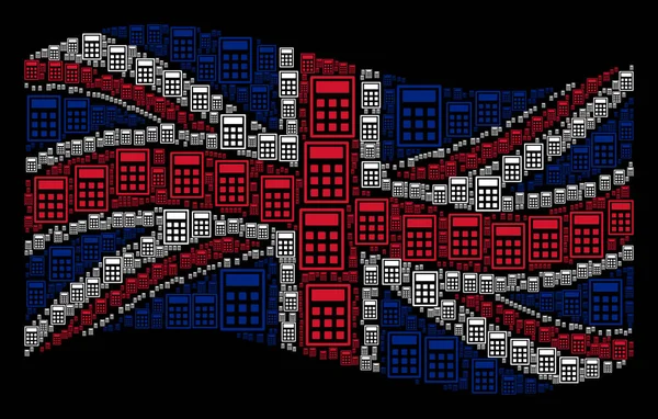 Zwaaien Uk vlag Collage van de pictogrammen van de Calculator — Stockvector