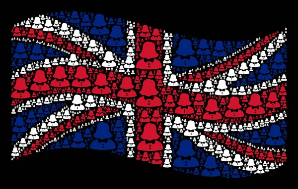 Ondeando bandera británica mosaico de artículos de mujer — Vector de stock