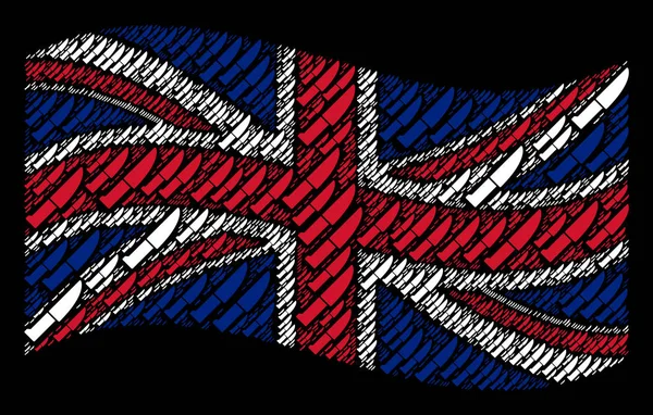 Κυματίζει σημαία Ηνωμένου Βασιλείου κολάζ εικονίδια μαχαίρι κουζίνας — Διανυσματικό Αρχείο