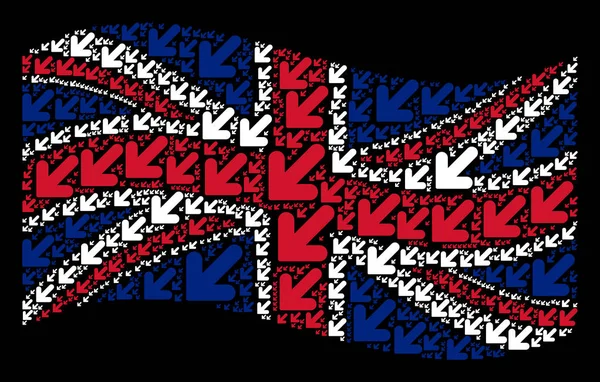 왼쪽된 아이콘 아래쪽 화살표의 영국 국기 패턴을 흔들며 — 스톡 벡터