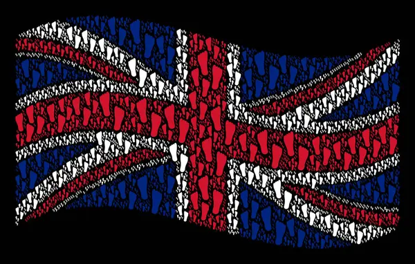 Schwenken britische Flagge Collage von menschlichen Fußabdrücken Gegenstände — Stockvektor