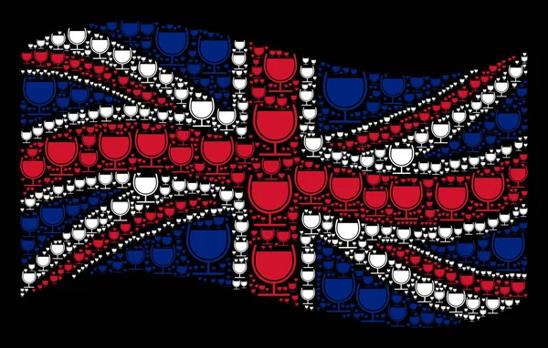 Britse vlag Collage van glas wijn pictogrammen zwaaien — Stockvector
