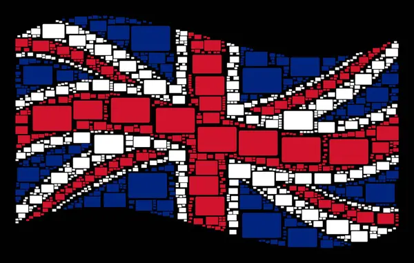 Nagy-Britannia zászló kollázs cikkek kitöltött téglalapot integet — Stock Vector
