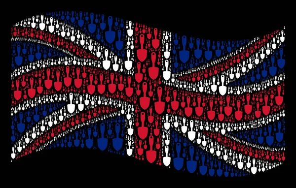 Κυματίζει βρετανική σημαία μωσαϊκό σέσουλα φτυάρι εικονίδια — Διανυσματικό Αρχείο