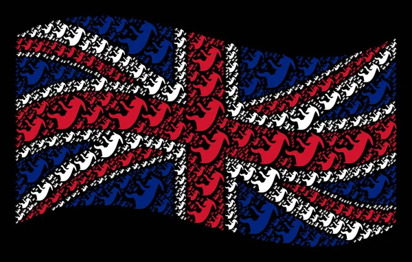 Ondeando bandera británica Collage of Alien Embryo Iconos — Vector de stock