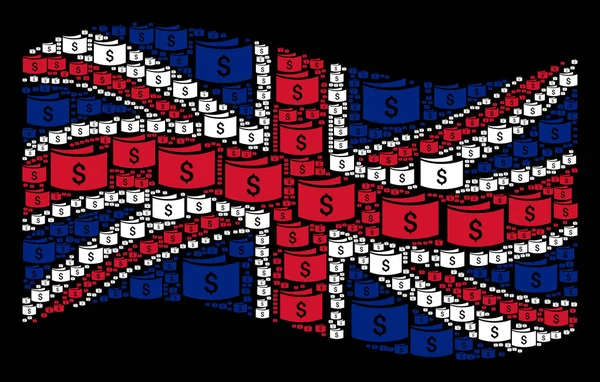 Drapeau britannique ondulé Modèle de billets de banque Articles — Image vectorielle