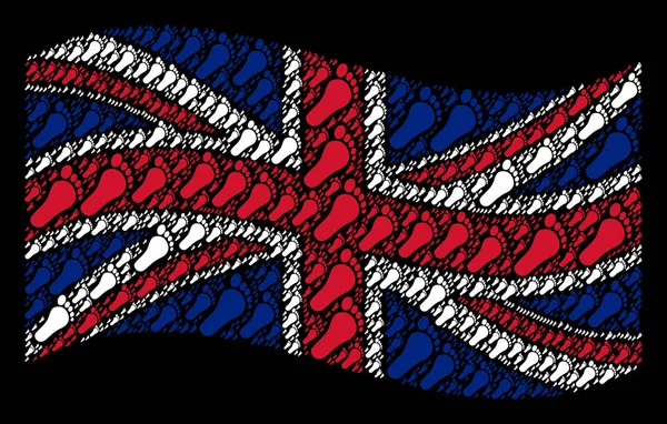 Ondeando patrón de bandera del Reino Unido de elementos de huella humana — Vector de stock