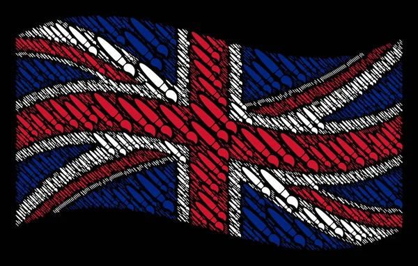 Ondeando bandera del Reino Unido mosaico de artículos de cepillo — Vector de stock