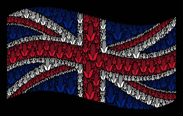 Modèle de drapeau britannique agitant des icônes de maïs — Image vectorielle