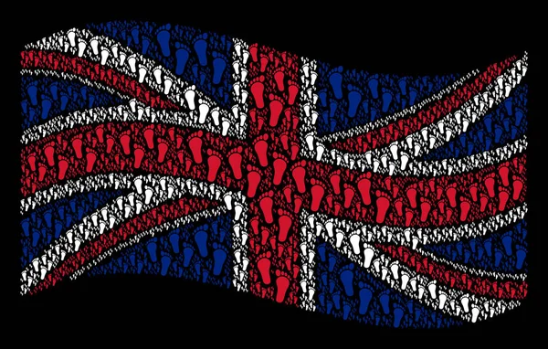 Schwenken große britische Flagge Collage von menschlichen Schritten Ikonen — Stockvektor