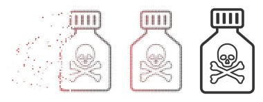 Piksel yarı ton toksik şişe simgesi dağınık