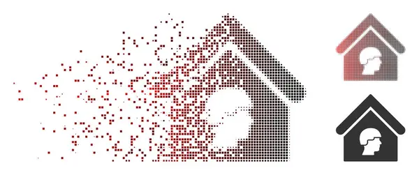 Disolver Pixel Halftone Barrack Building Icon — Vector de stock
