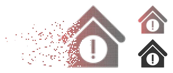 Pixel Destructed Medio tono Peligro Building Icon — Vector de stock