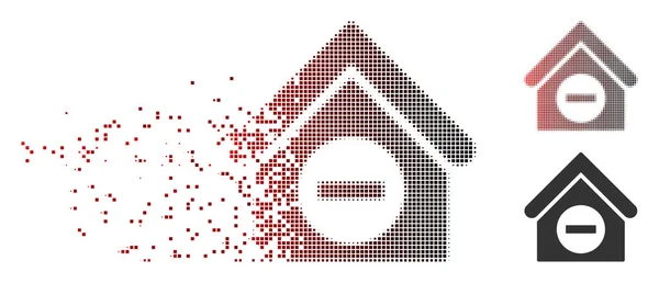 Icono de edificio de deducción de medio tono de píxel fragmentado — Vector de stock