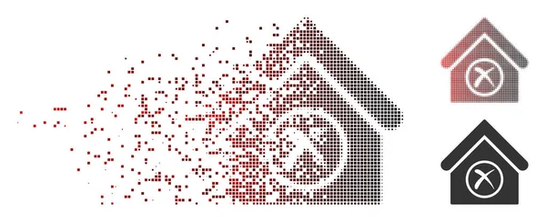 Decomposed Pixel Halftone Borrar icono del edificio — Vector de stock