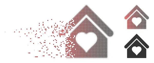 Desapareciendo Pixel Halftone Love House Icono — Vector de stock