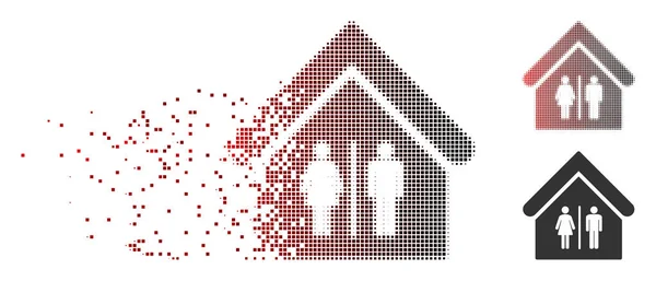 Sparkle Pixel Icono de edificio de inodoro de medio tono — Vector de stock