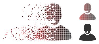 Vektör çağrı merkezi operatörü simgesi çözünmüş, noktalı yarım ton ve hasarsız katı sürümlerinde. Dağılma efekti kullanan dikdörtgen parçacıklar ve siyah kırmızı üzerinden Yatay Gradyan.