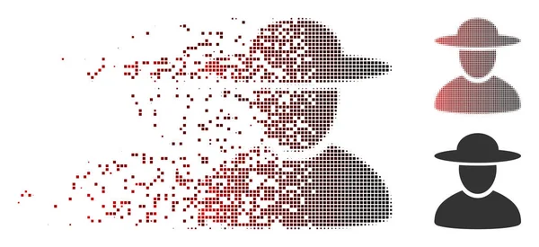 Icona frammentata Pixel Halftone Hat Man — Vettoriale Stock